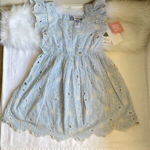 Rare Editions Girls Beyond the Sea Light Blue and White Eyelet Floral Dress NWT.